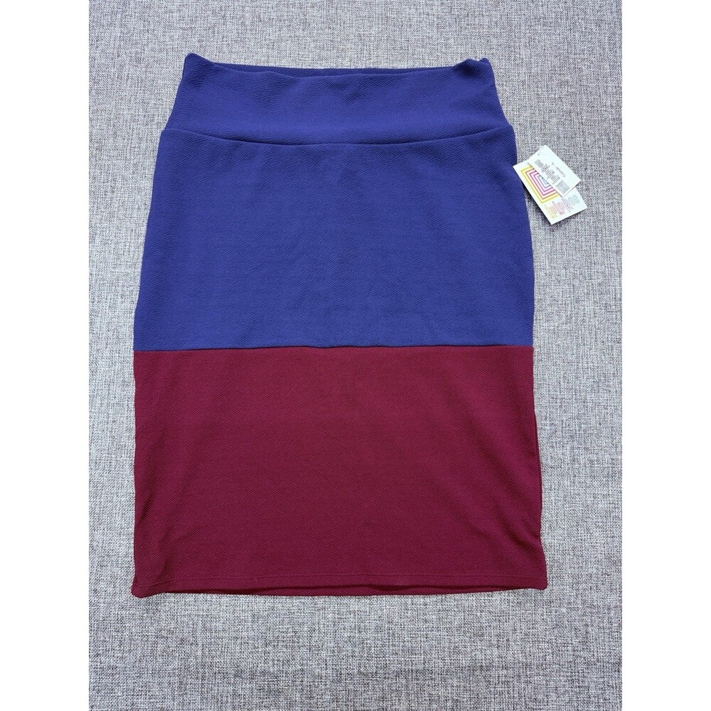 LULAROE CASSIE Pencil Skirt Color Block Blue Maroon Large L 14-16